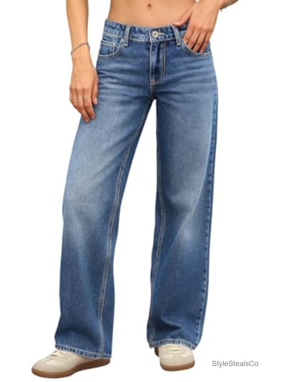 Low Rise Baggy Jeans Straight Leg Stretchy Cotton Denim Pants